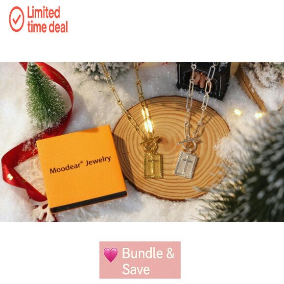 14K Gold Plated Cross Pendant Necklace 16.55" Paperclip Chain Toggle Clasp - Picture 8 of 8